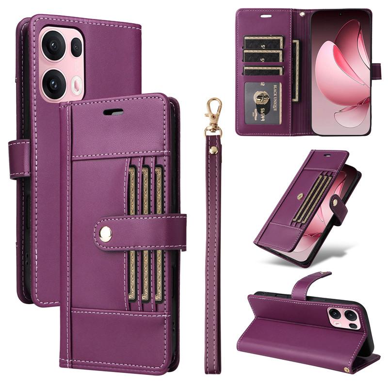 

Кожаный чехол-книжка для OPPO Reno 14 13 13F 12F Reno14 Reno12 F Reno13 FS 4G 5G Чехлы-книжки Снаружи 6 слотов для карт PU Leather&Oppo Reno12 FS 4G фиолетовый