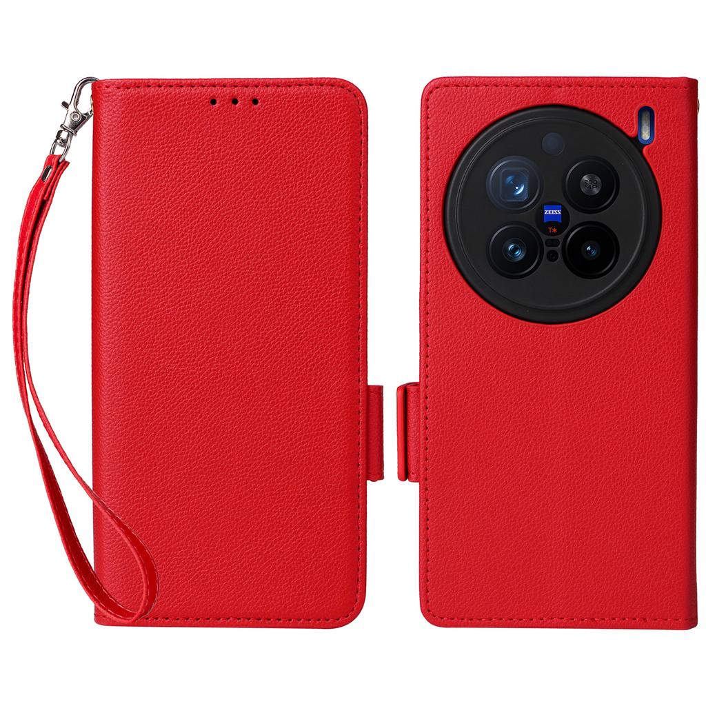 For vivo X200 Pro 5G Case with Wrist Strap Litchi Texture PU Leather Wallet Phone Cover