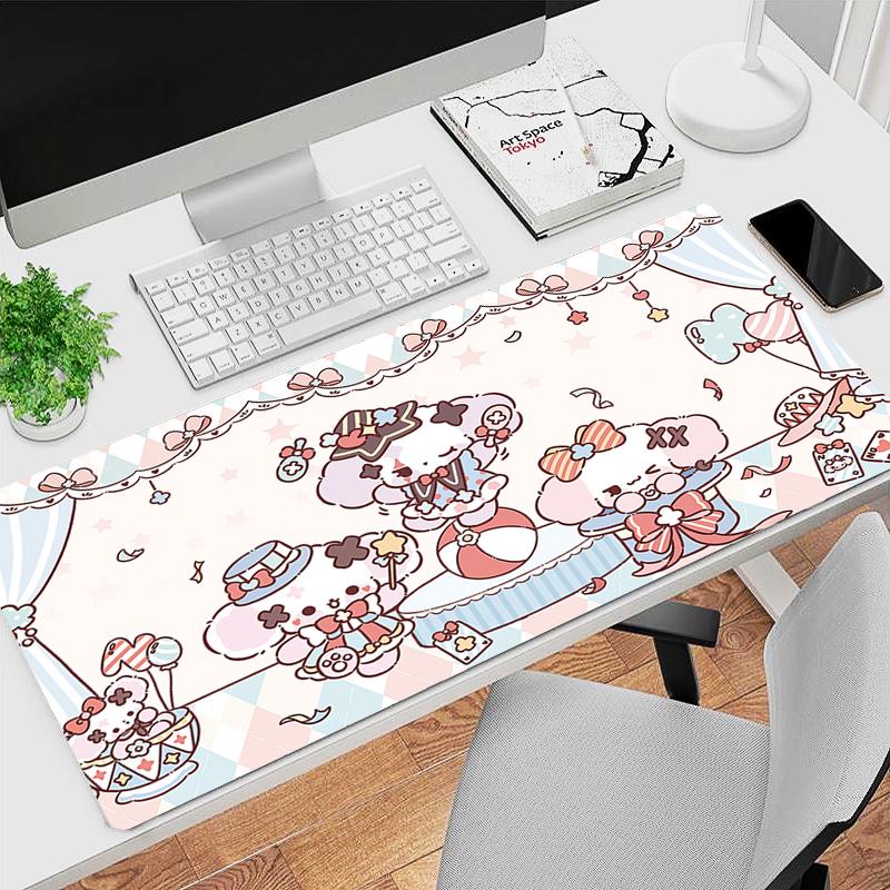 Gaming Mouse Pad Antislip Stitched Edges Pink Cute Cartoon Artwork Print Keyboard Pad for Gamer Home Office Desk Mat
