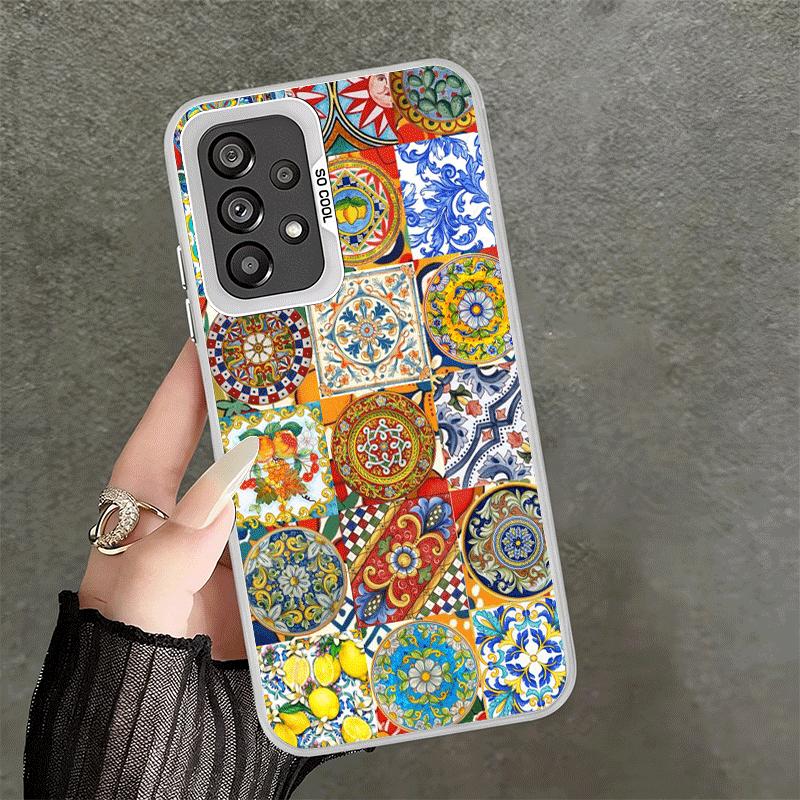 Italian Sicilian Style Floral Pattern Soft Phone Case for Samsung A17 A16 A15 A14 A13 A57 A56 A55 A54 A53 A37 A36 A35 A34 A33 A2