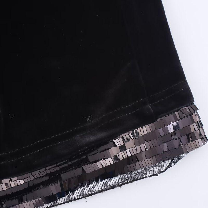 Kaslead New Women clothes Western Style Fashion Hem Sequins Sequin Split Velvet Skirt