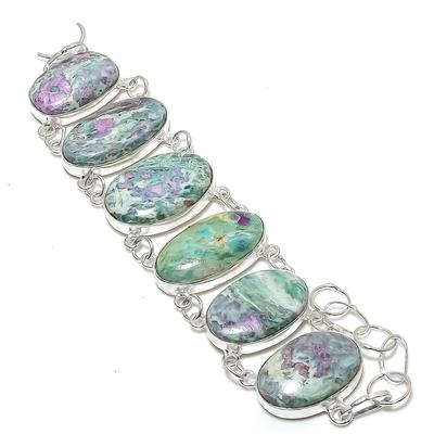 Bracciale in argento sterling 925 fatto a mano con pietra preziosa naturale di rubino e fucsite, 7-8" G9E02