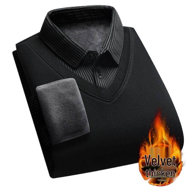 Pull d'hiver doublé polaire pour homme: Chaud Pull Deux-en-Un à Manches Longues pour l'Extérieur, Parfait pour les Pères d'Âge Moyen et les Personnes Âgées.