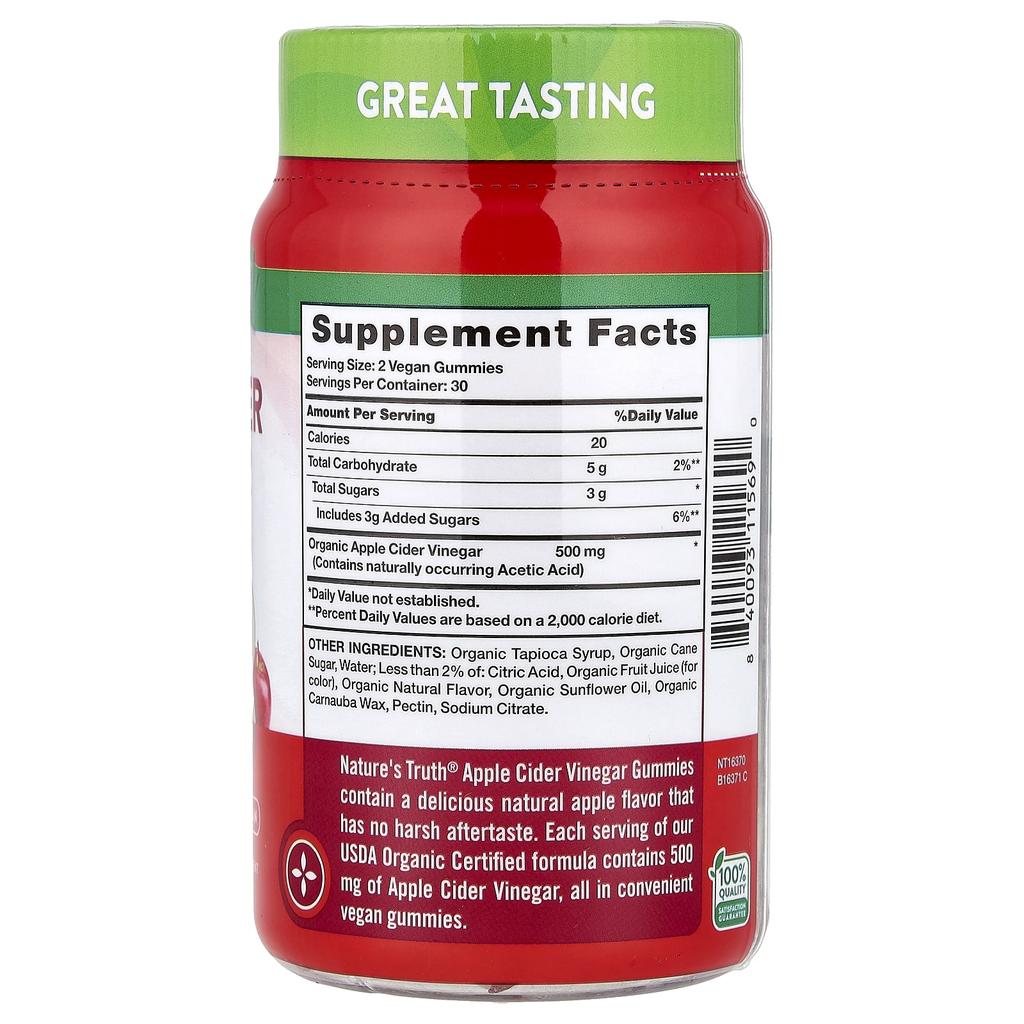 Nature'S Truth, Organic Apple Cider Vinegar Gummies, Natural Apple Flavor, 60 Gummies