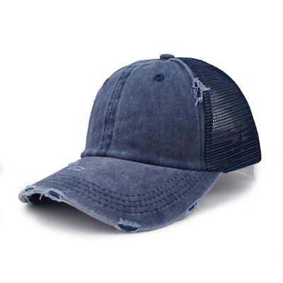 Half Mesh Washed Cotton Peaked Cap Retro Distressed Ponytail Baseball Cap Sun Protection Sun Hat Summer Hat