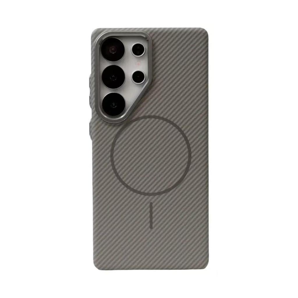 Carbon Fiber Pattern Phone Case for Samsung Galaxy S25Ultra- Metal Frame Magnetic Ring Shockproof Cover On Samsung S25/S25 Plus/25 Ultra/S24 Ultra