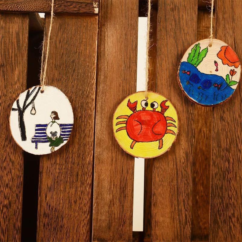 10 adet Doğal Çam Yuvarlak Bitmemiş Ahşap Dilimleri Daireler Ağaç Kabuğu Ile Günlük Diskler DIY El Sanatları Düğün Parti Boyama