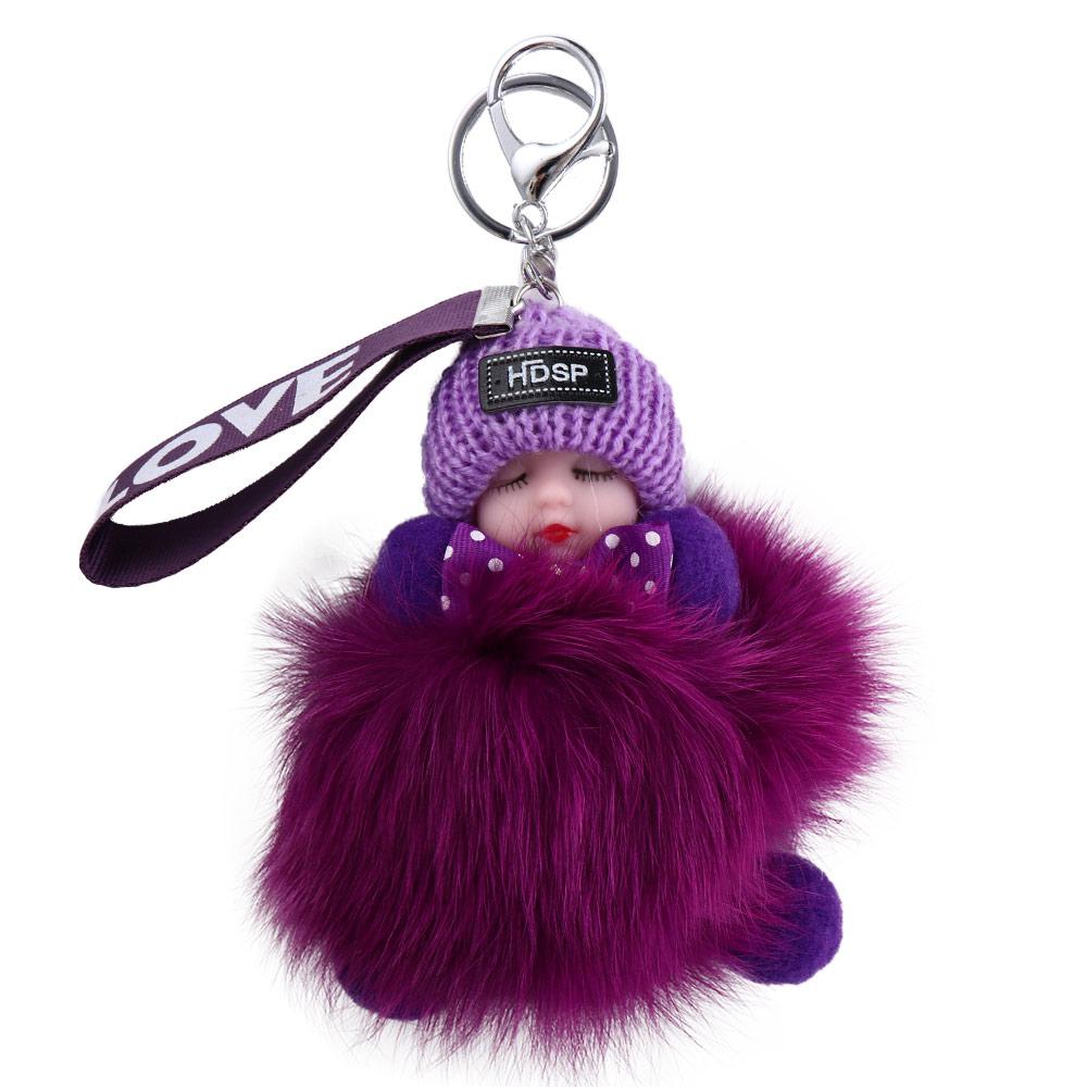 1 Stück Kawaii Plüsch Schlüsselanhänger Kreatives Schlafbaby Puppe Tasche Anhänger Niedlicher Bunter Pompon Autos Schlüsselring blue