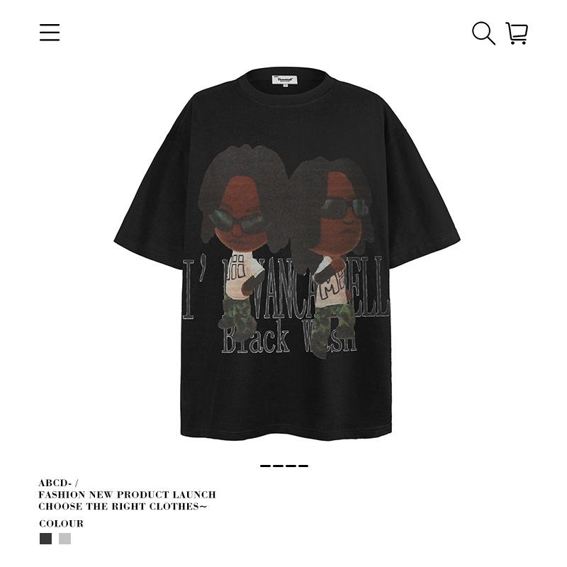 Ve Fun Top Printed Short Sleeve Loose Casual Cartoon T-Shirt High Street O Couple Character Rsize Male Tide