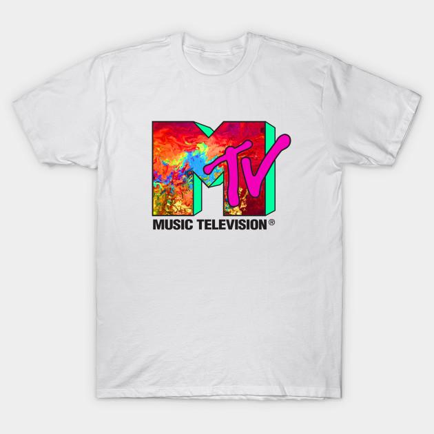 

Men Black Print T-shirt Mtv Logo With Abstract No-Cut Transfer Paper Print Cotton Tshirt 2XL