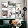 Weihnachten Rotes Auto Girft Box Hirsch Schneeflocke Wand Kunst Leinwand Malerei Nordic Poster Und Drucke Wand Bilder Für Wohnzimmer hause