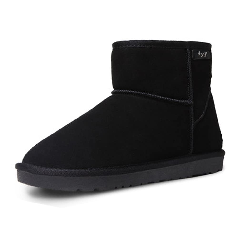 Sheepskin Genuine Cowhide and Sheep Short Boots with Warm Fur Fluffy Waterproof and A11 [N Gaji] Women's Boots, Fur, Lining, Non-Slip Sole, (Black,