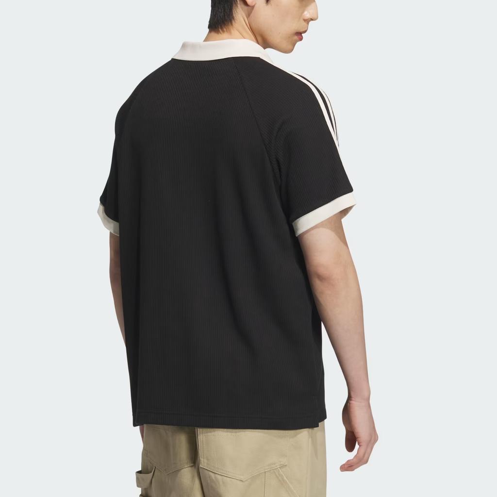 Adidas Originals Logo American College Style Striped Short Sleeve Polo Shirt Men Polo Shirts Black JV9266