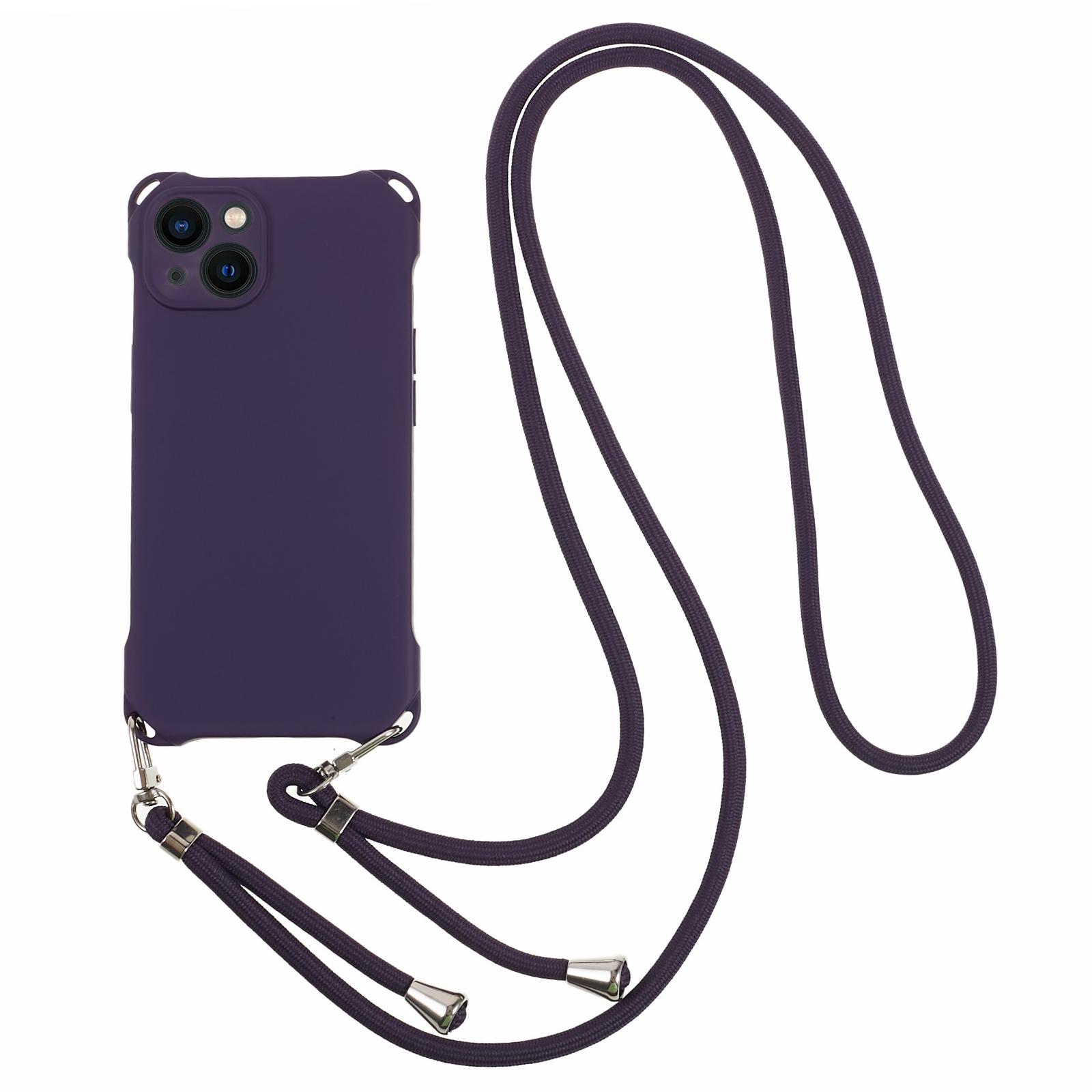 

Phone Cover for iPhone 13 6.1 inch Four Corner Thickened Anti-drop TPU Phone Case with Hanging Rope Dark Purple