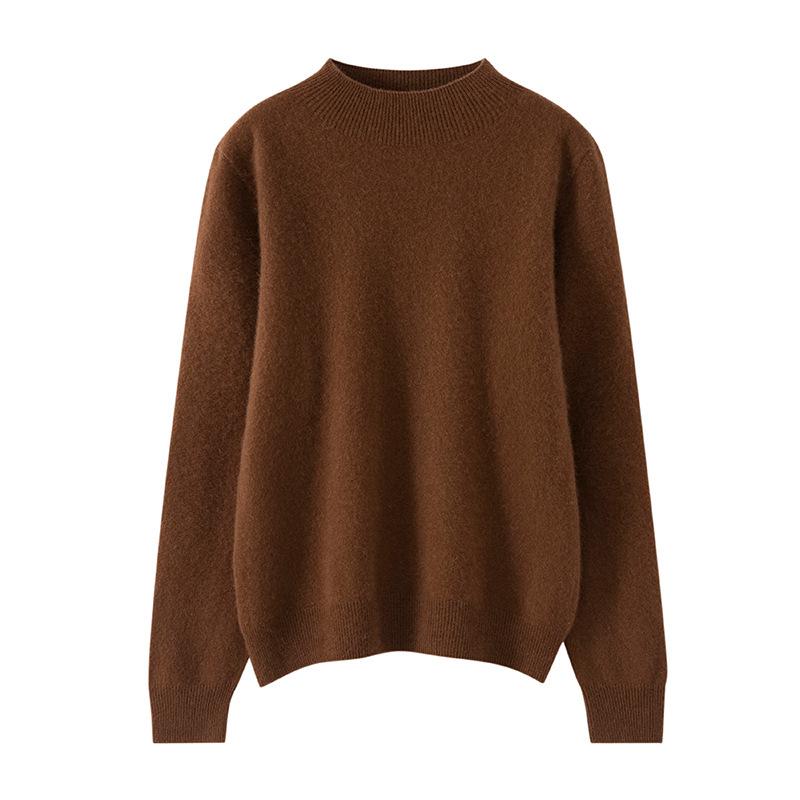Women's Pure Cashmere Half-High Neck Pullover Sweater - Autumn/Winter Slim-Fit Knitwear
