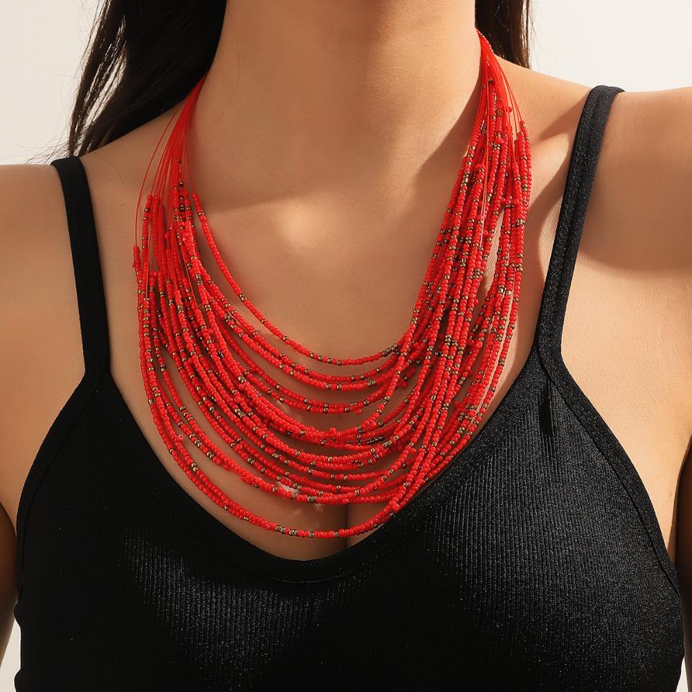 Bohemia Personality Multi-layered U-shaped Colorful Beaded Necklace for Women Summer Sexy Fashion Clothes Accessory Jewelry Gift