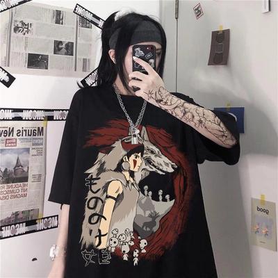 אנימה גותית נשים חולצות אוברסייז בגדי גרפי Harajuku היפ הופ חולצות רחוב