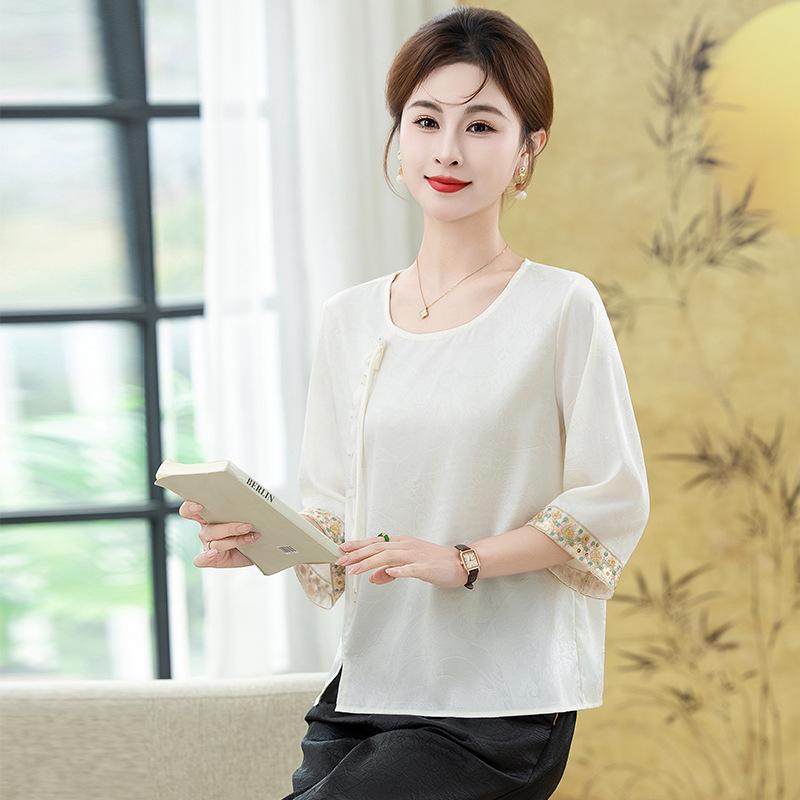 Elegant Plus Size Mid-Sleeve Chinese Style Women's Summer Top