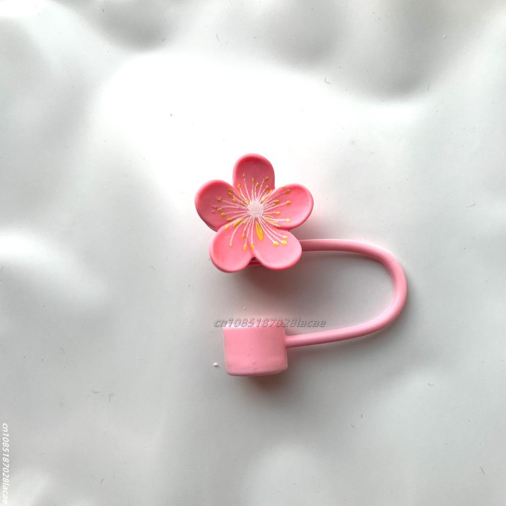 Cherry Flower Silicone Straw Cover For Stanley Cup Cute Silicone Flower Shape Drinking Dust Cap Straw Tips Cover Cup Accessories
