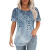 Women's Fashionable Casual Short Sleeve Button Floral Print Round Neck Pullover Top