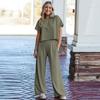 2024 Spring New Arrival Pure Color Casual Fashion Set Women Simple European and American Style Loose Short Sleeve Pants Two-piece Set Women