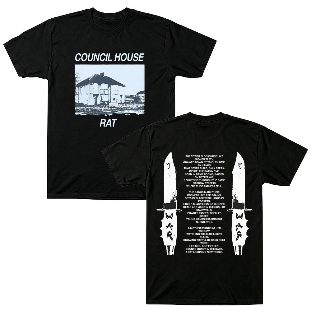 Esdeekid Merchtee Council House Rat T-Shirt Retro Vintage Print Cotton Tshirt Women Men Fashion Casual Short Sleeve O Neck High Quality Tops