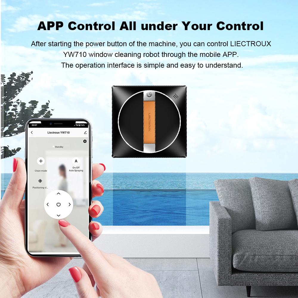 Robot Window Cleaner LIECTROUX YW710 ,Dual Water Spray,Smart Memory,High Vacuum Suction, Laser Sensor, Home Wall Glass Cleaning Robot