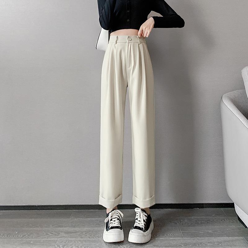 suit wide-leg pants women's pants spring and autumn new high-waisted drape nine-point straight casual and thin black trousers