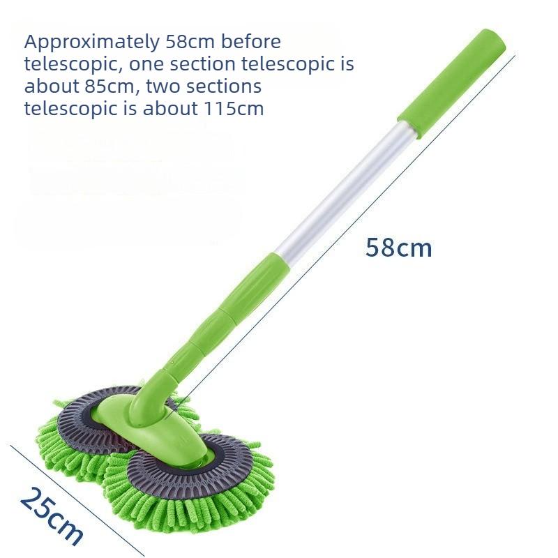 Rotating Double Brush Head Car Wash Mop Auto Supplies Two-Section Telescopic Mop Roof Window Cleaning Maintenance Accessories