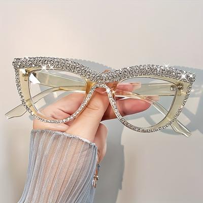 Eleganckie okulary do czytania w kształcie kocich oczu z ozdobami z kryształków - odpowiednie dla osób z prezbiopią