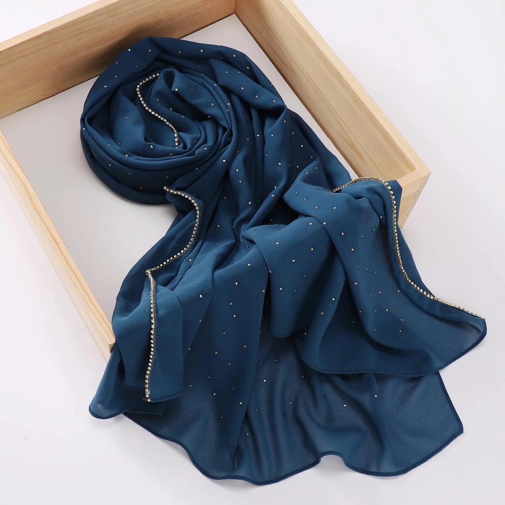Luxury Gold Chiffon Head Scarf Solid Soft Long Muslim Scarves For Women Hijab Musulman Femme Shawl and Wrap Foulard Islamique