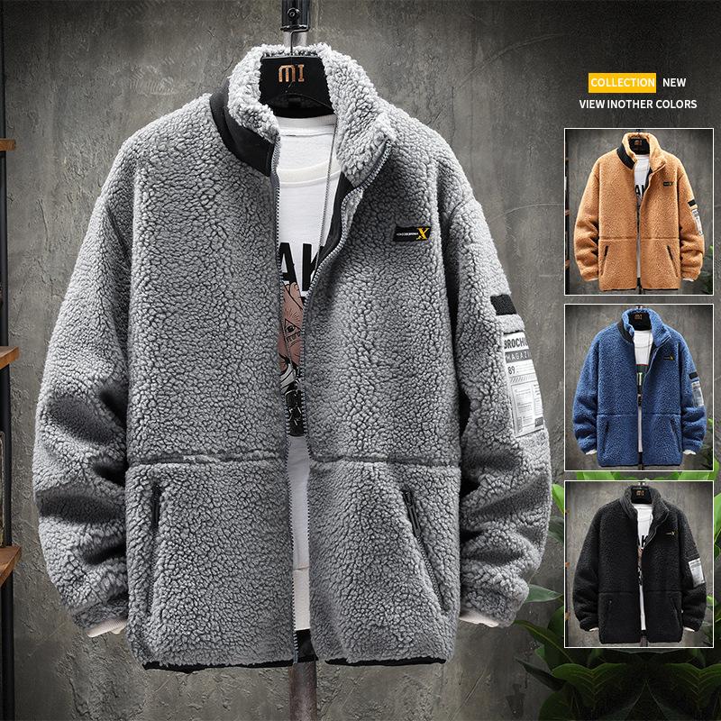 Outdoor Casual Warm Cotton Coat Men's Lamb Velvet Korean Version Trendy Winter Cool Jacket