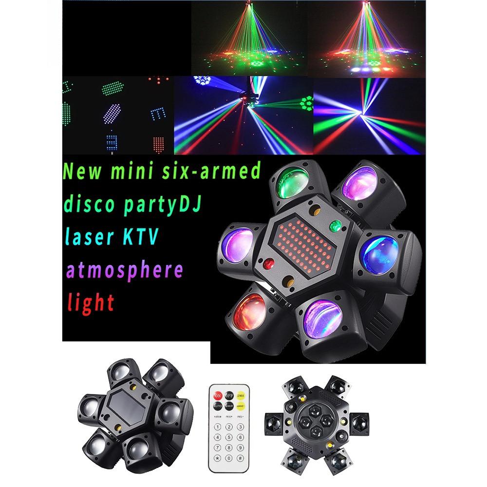 New Mini Six-Arm Disco Party DJ Laser KTV Atmosphere Light Remote Control Colorful Stage Effect Light