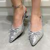 Fashion Bow Women Heeled Sandals High Heels Pointed Toe Slippers Slingback Shoes Summer 2025 New Trend Party Dress Sexy Pumps Mujer
