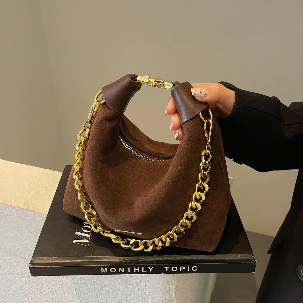 Fashion Frosted Retro Moon Bag Chain Tote Bucket Bag with Simple Shoulder Bag