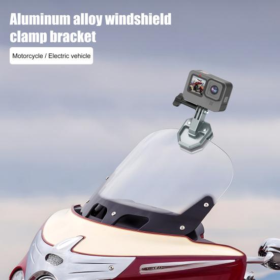 Windshield Bracket Aluminum Alloy Shell Motorcycle Camera Holder 180-Degree Adjustment Camera Mount for Gopro13 Action4 Insta360