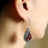 925 Sterling Silver Earrings For Women Trendy Geometric Retro Red Stone Earring Jewelry Prevent Allergy Party Gift Accessories