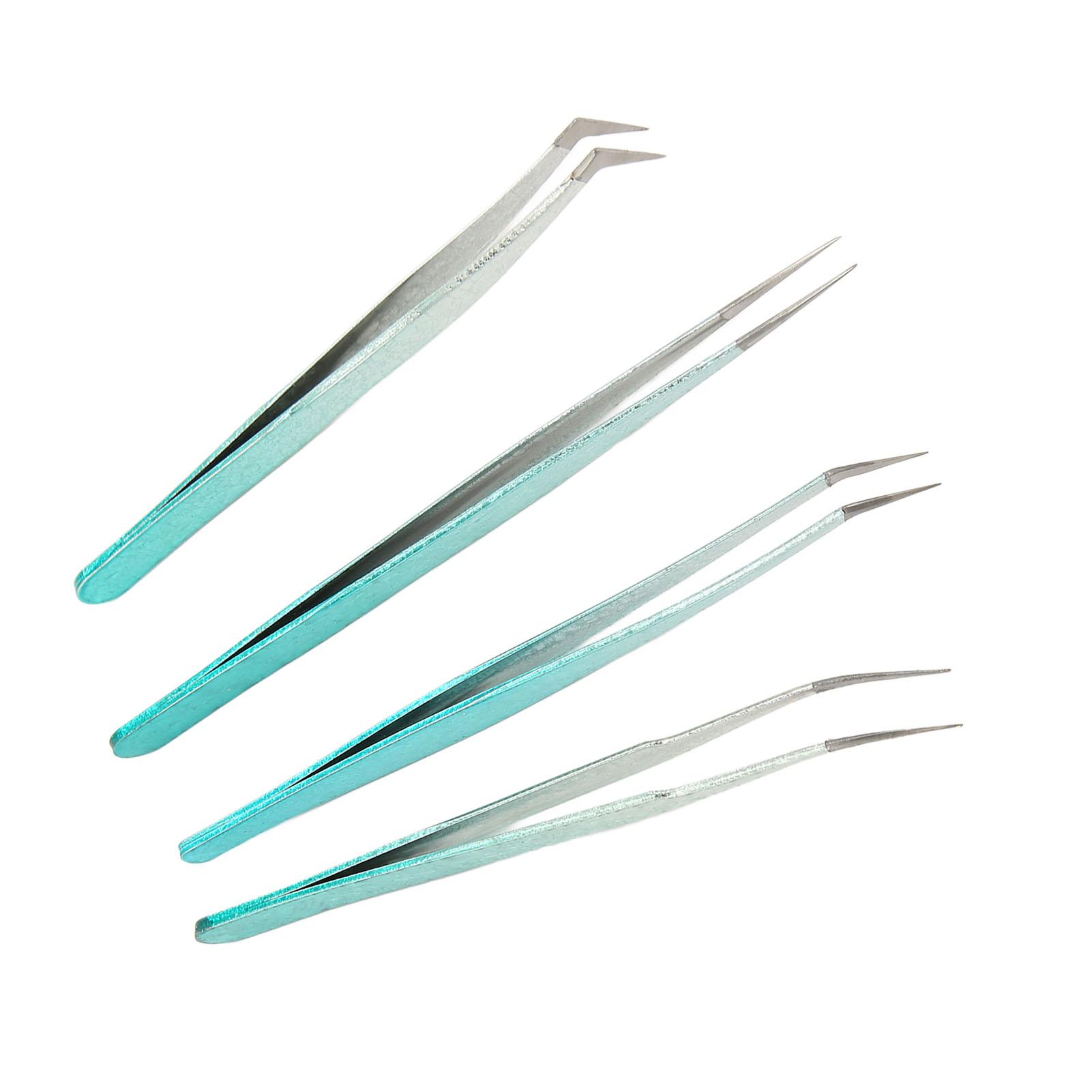 

4 шт. Пинцет для наращивания ресниц с прямым и изогнутым кончиком, легкий пинцет для нейл-арта для