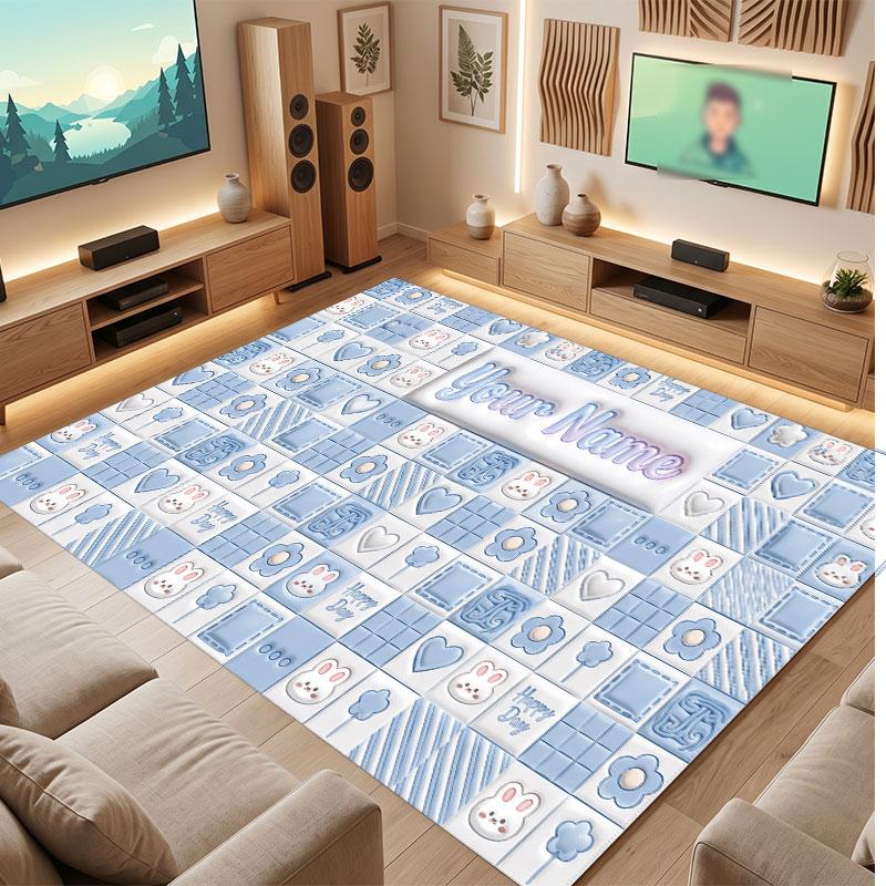 Abstract Geometric Theme Crystal Velvet Floor Rug Personalized Custom Name Text Warm Carpet Home Decoration