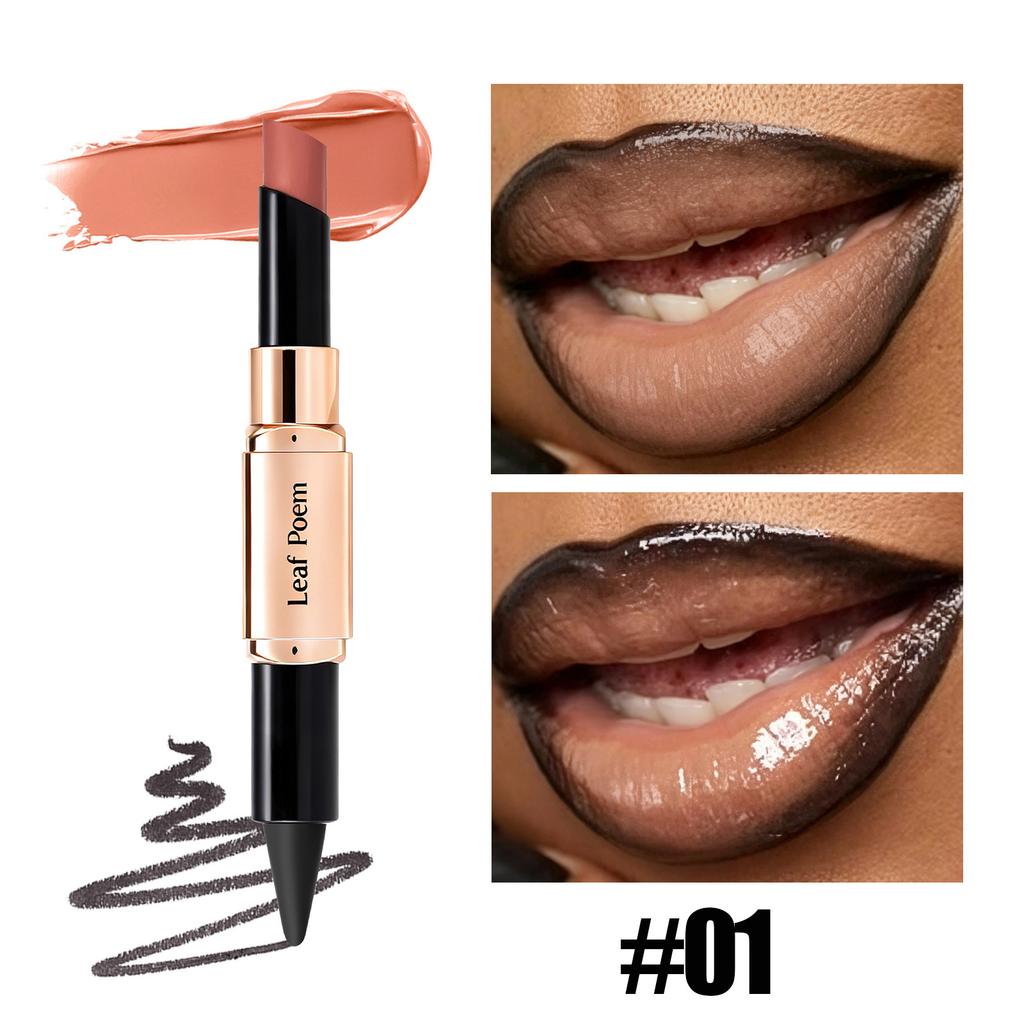 2IN1 Tapered Gradient Lip Liner & Lipstick Pen Long Lasting Waterproof Nude Matte Lip Contour Plumping Lipstick Non Stick Makeup