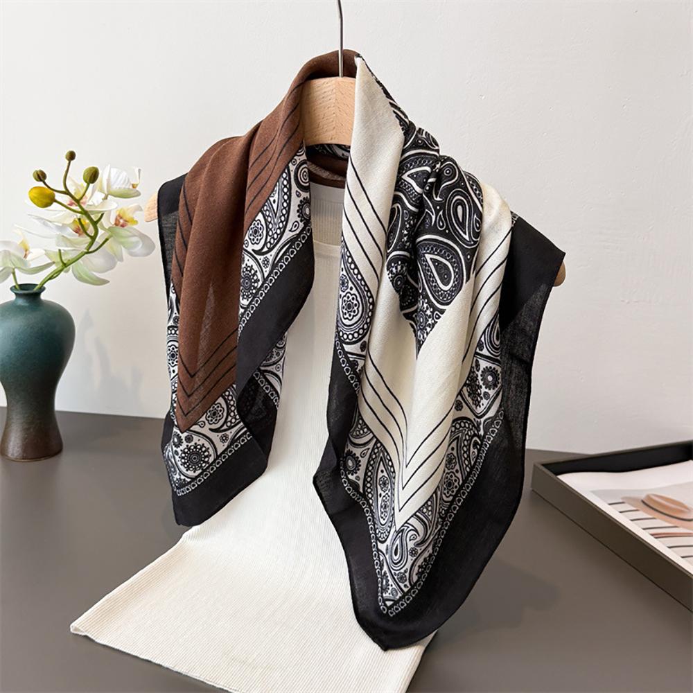Vintage Cashew Print Women Neck Scarf Cotton Velvet Feeling Hair Scarves Foulard Head Band Shawls Wraps Neckerchief Bandana