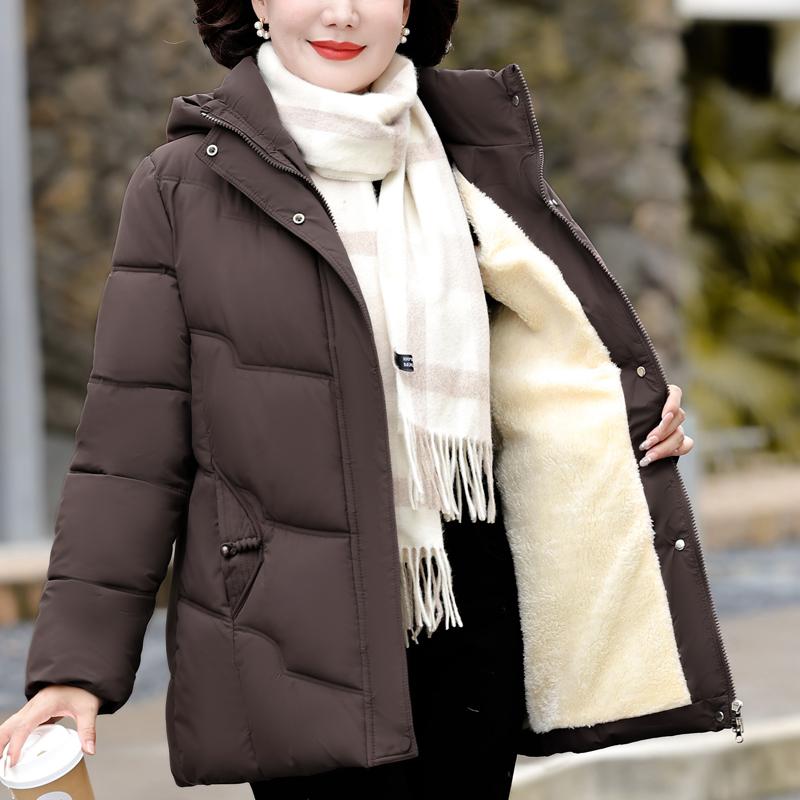 

Зимние пальто для женщин среднего возраста с капюшоном, элегантные, толстые, теплые, больших размеров, парки, женские куртки 5XL коричневый