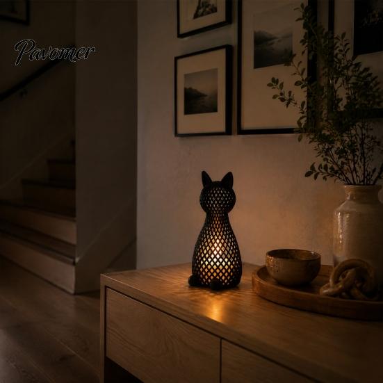 Modern Animal Light Hollow Mesh Cat Table Lamp, 3D Printed Kitten Night Light, Nursery Bedside Desk Lamp for Bedroom Living Room Home Decor
