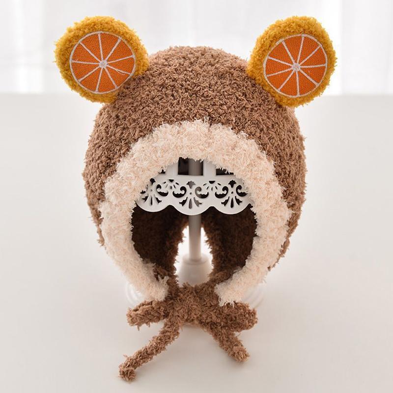 

Милая детская шапка с фруктовыми ушками, зимняя теплая плюшевая защитная шапка для детей, мальчиков и девочек, детские ветрозащитные шапки-бини с рисунком кофейный