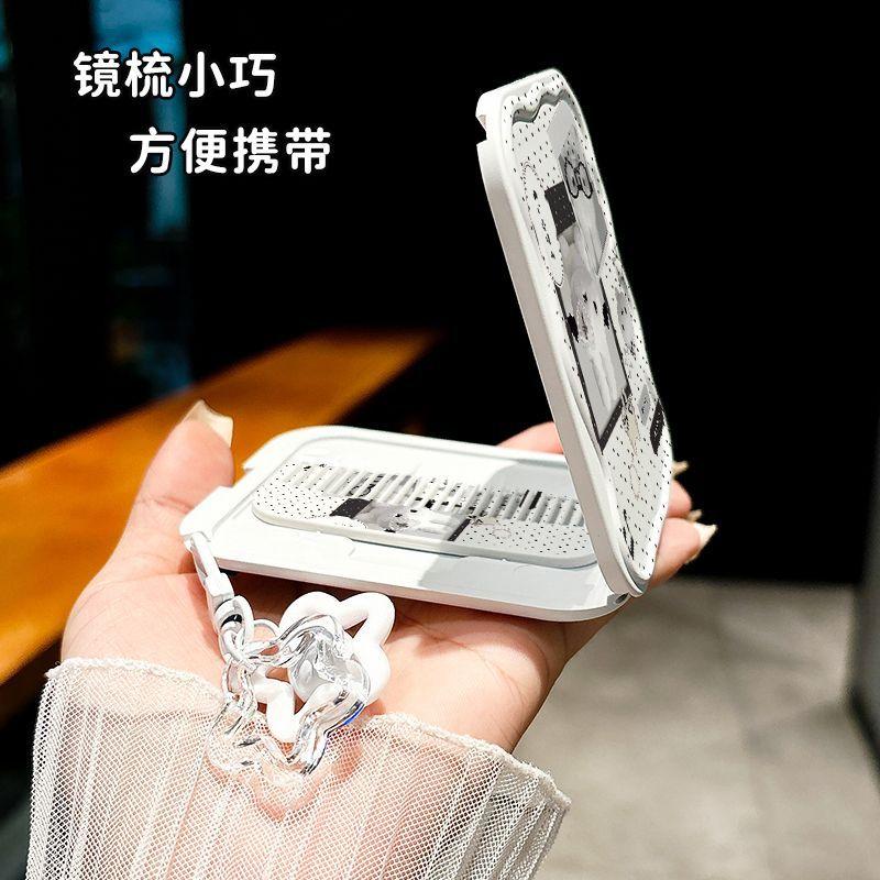 Cute Cartoon Foldable Mirror Comb Combo Portable Travel Beauty Accessory Compact Daily Tool Lovely Practical Student Gift Makeup