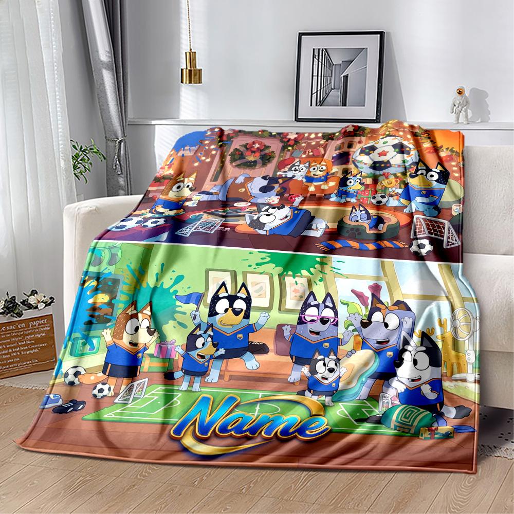 Bluey's Soccer Fun Personalized Text Blanket Cozy Personalized Blanket Durable Comfort Perfect for Couch Living Room Livingroom Bed