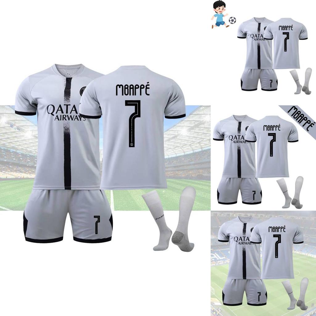 2023 Paris Auswärts Grau Fußballtrikot Messi Mbappe Neymar Polyesterfaser Größen 16-28 Xs-2xl
