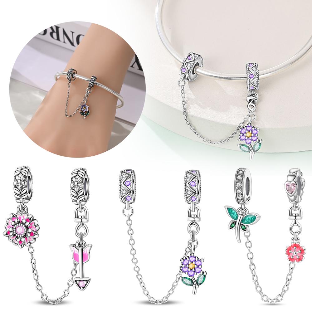 Purple Flower Safety Chain copper Colors Ideal For Charm Bead Charms copper Colors Authentic Bracelets for Jewellery Making