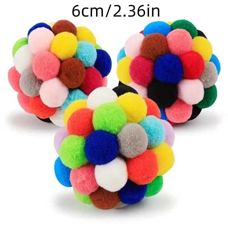 

3PCS Cat Plush Ball Toys Colorful Elastic Woolen Balls Interactive Pet Teaser for Indoor Cats