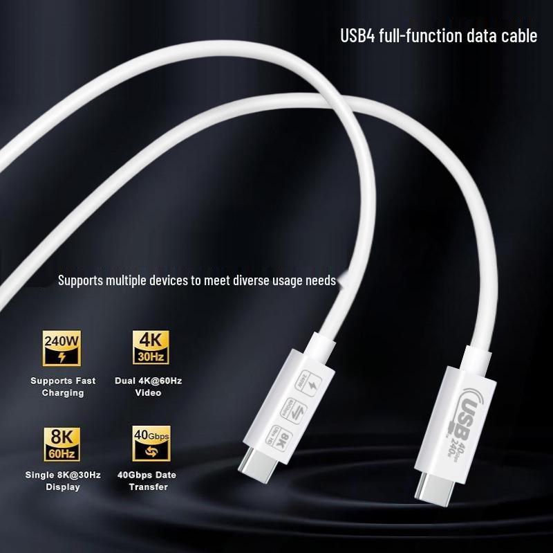 USB4 Thunderbolt 4 Type-C Data Cable, 240W Fast Charge, 40Gbps Transfer, Dual-Headed